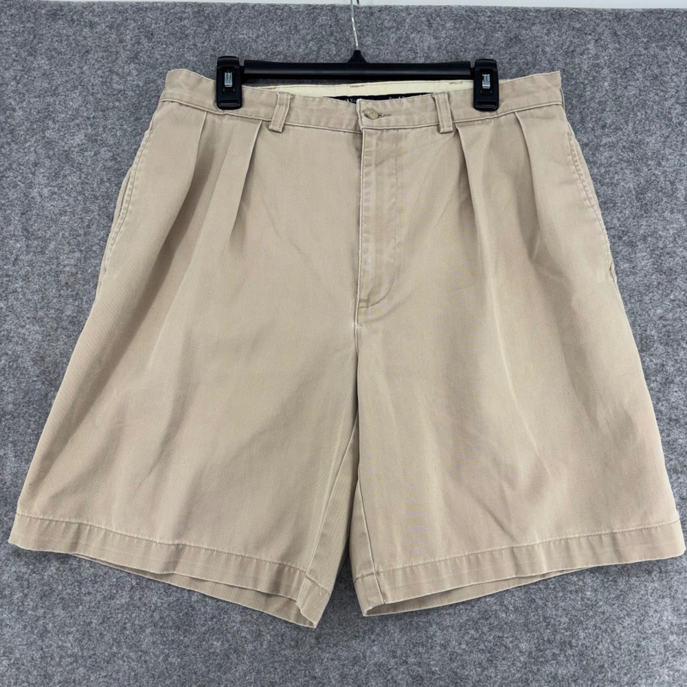 Polo Ralph Lauren Mens Pleated Chino Shorts Tan Khaki 100% Cotton Size 35 Andrew